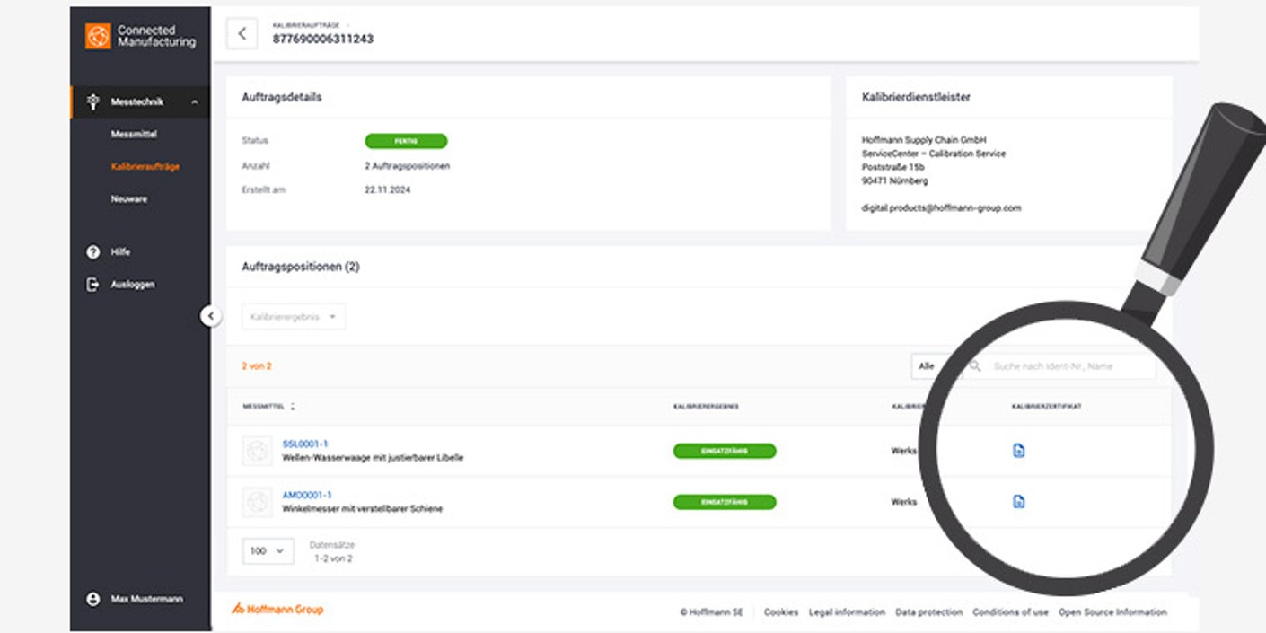 Digital service platform – download calibration certificate