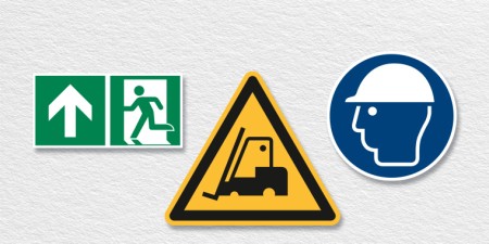 Safety signs and floor markings